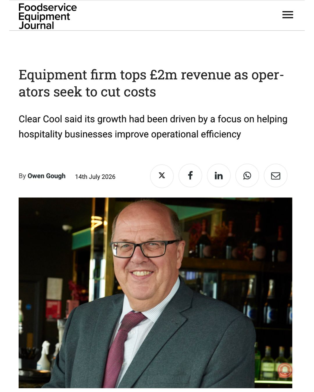 Clear Cool Featured in Foodservice Equipment Journal